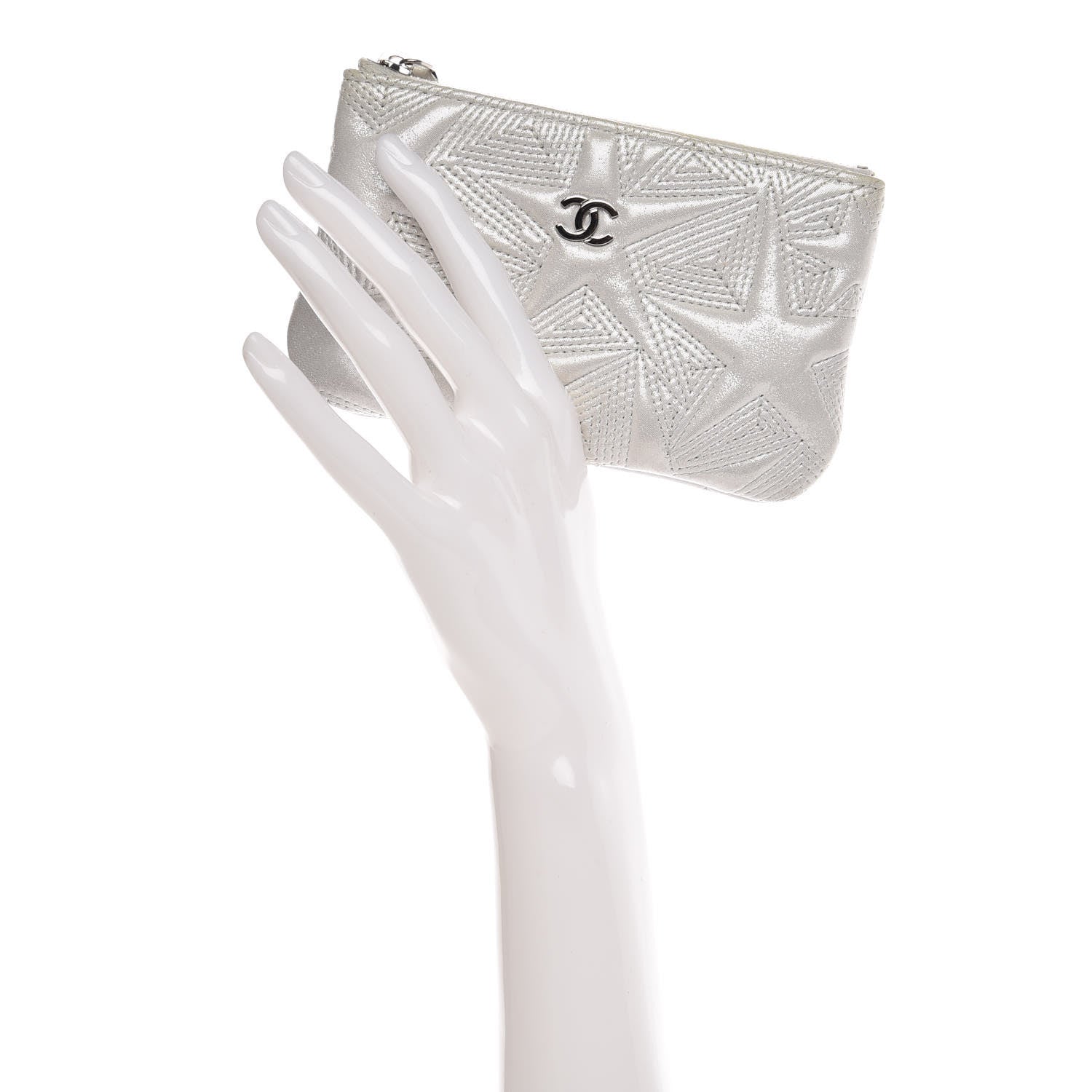 Chanel Metallic Lambskin Star Embossed Coin Purse Case Silver 2 of 12