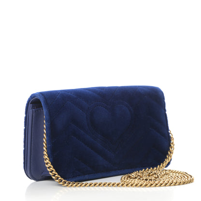 Gucci Velvet Matelasse GG Marmont Mini Bag Cobalt Blue 3 of 13