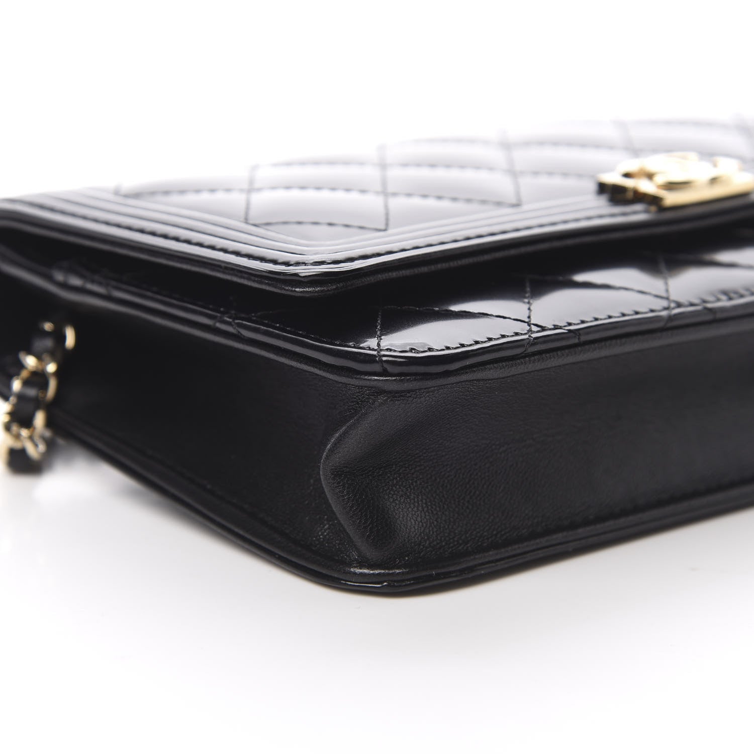 Chanel Patent Calfskin Quilted Boy Wallet On Chain WOC Black 10 of 11