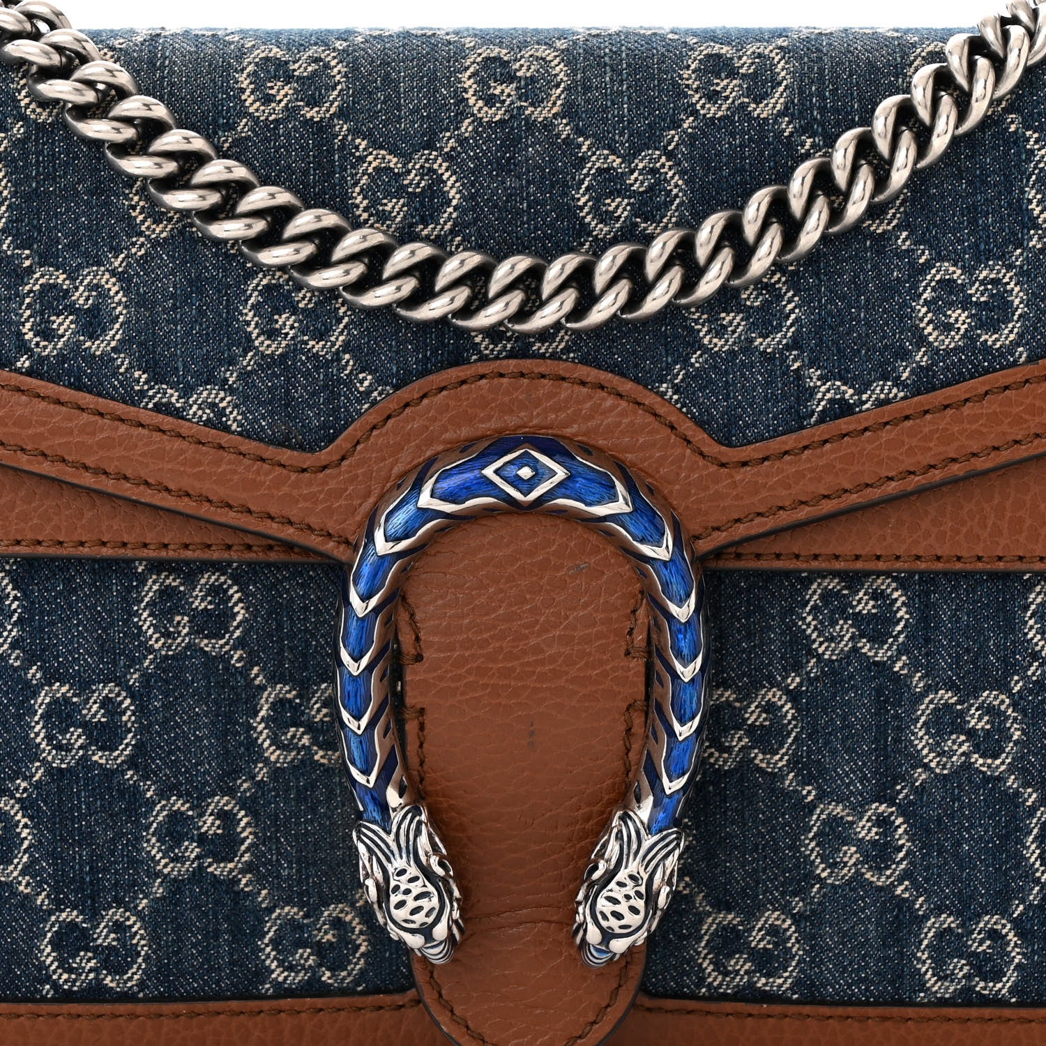 Gucci New Denim GG Monogram Dollar Calfskin Enamel Small Dionysus Shoulder Bag Blue Tea Cuir Epilog Electric Blue 9 of 11