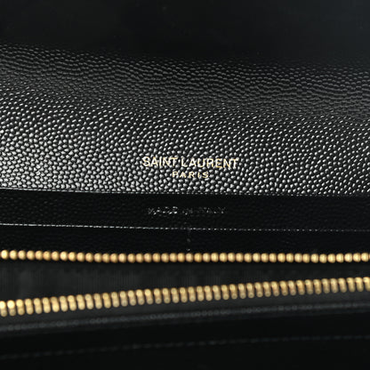 Saint Laurent Grain De Poudre Matelasse Chevron Monogram Flap Wallet Black 6 of 9