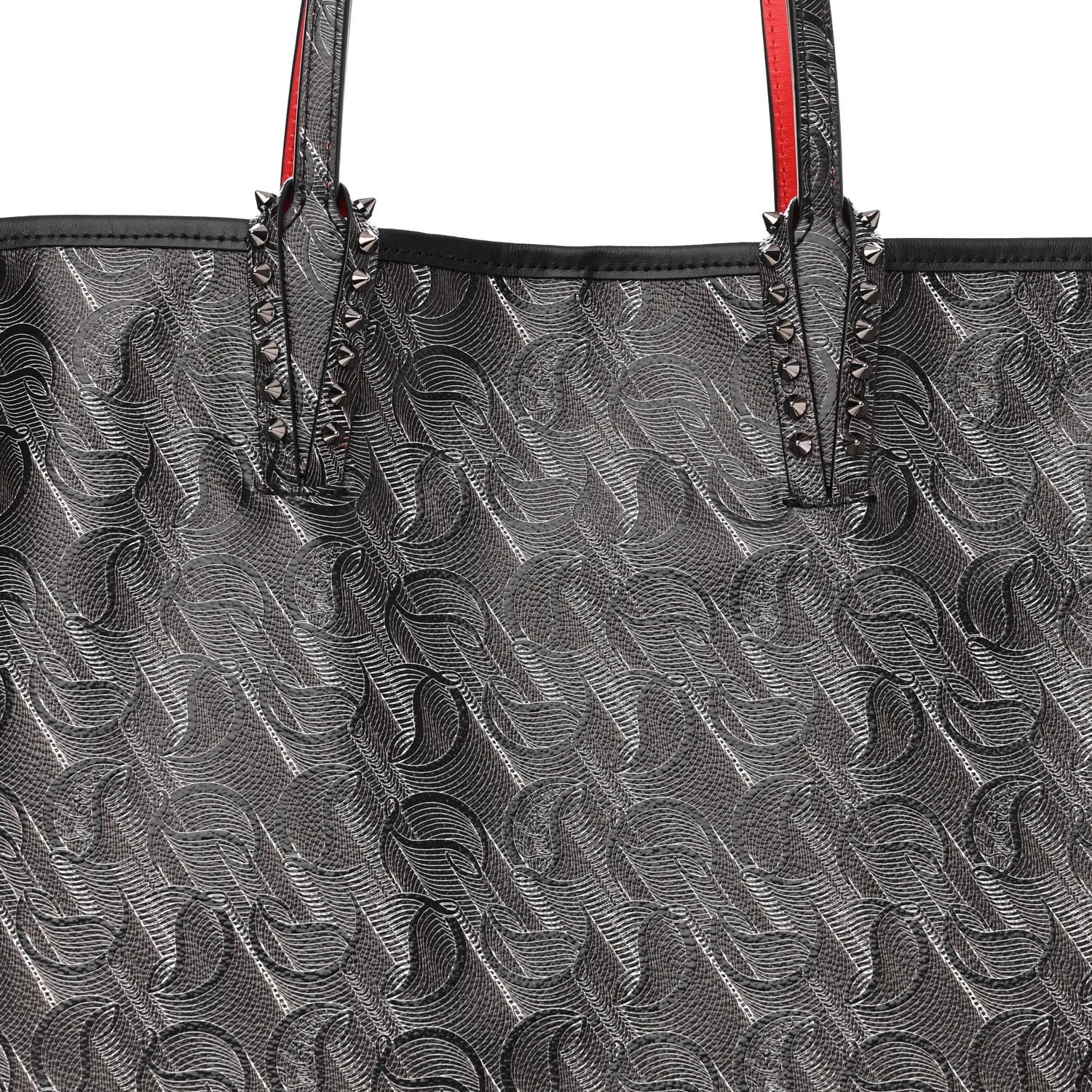 Christian Louboutin Toile Monogram Calfskin Printed Spikes East West Cabata Tote Black 9 of 11