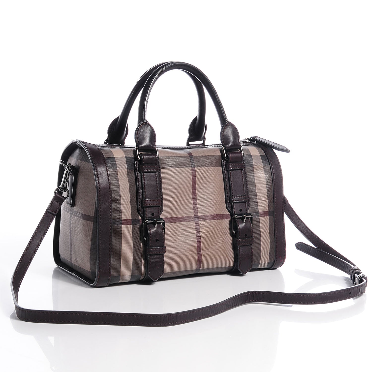 Burberry Smoked Check Medium Alchester Bowling Bag Plum 2 of 21
