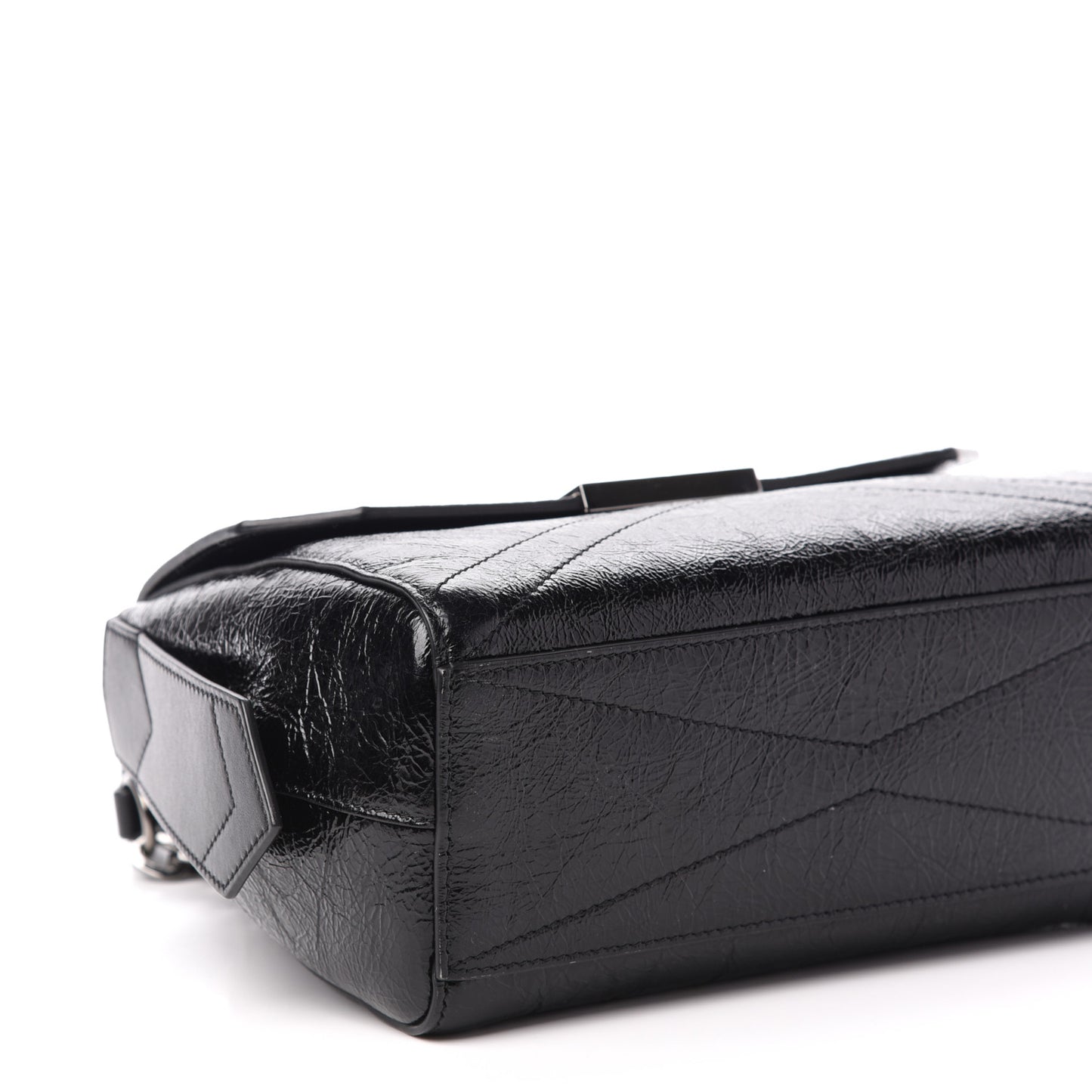 Creased Patent Calfskin Small ID Flap Black