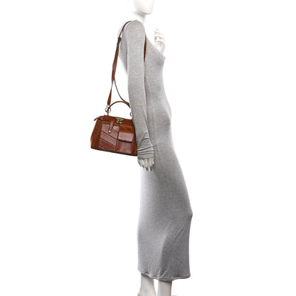 Fendi Chamois Karung Shiny Nappa Mini Pocket Peekaboo Iconic Satchel Cuoio Caramello 2 of 9