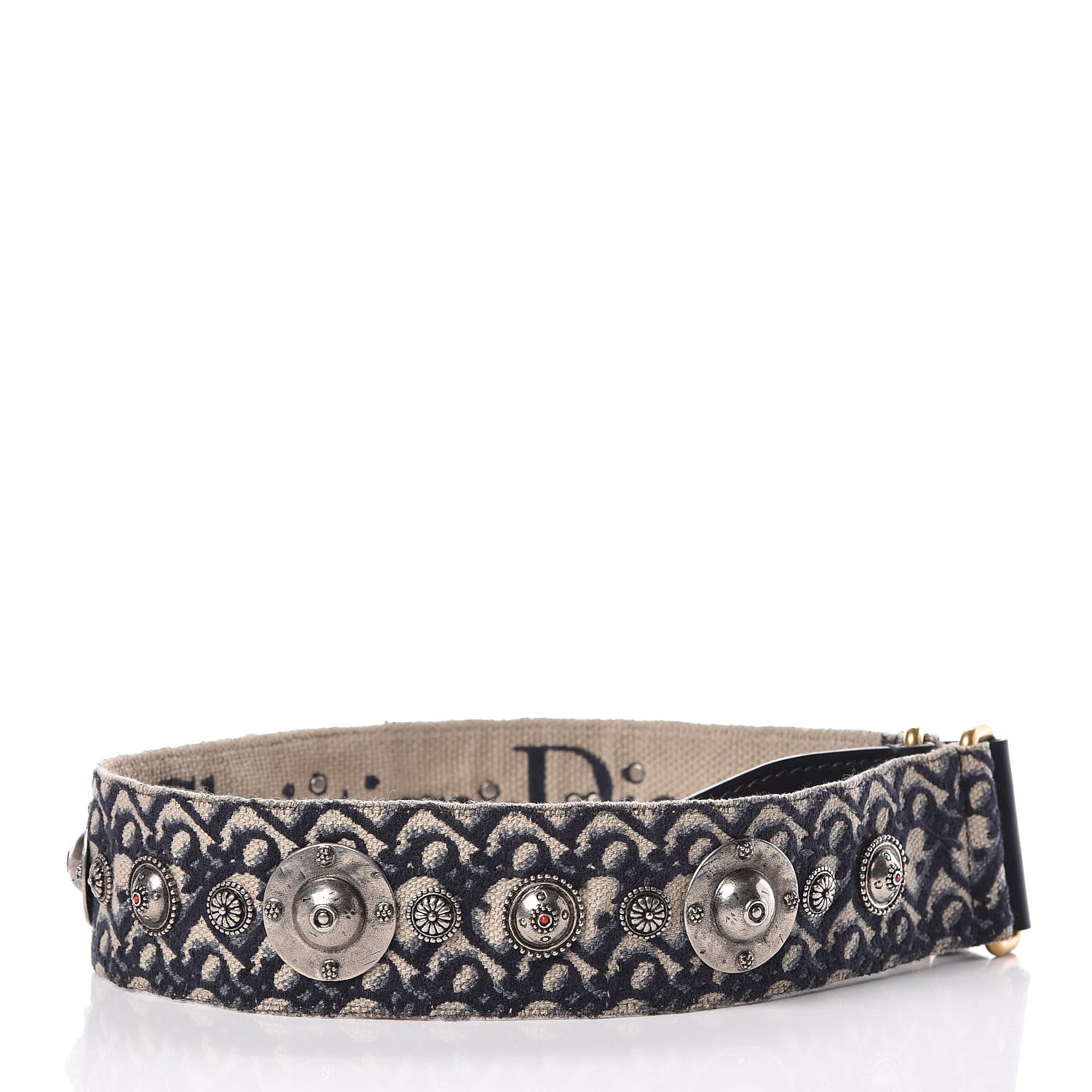 Christian Dior Oblique Studded Shoulder Strap Blue 2 of 4