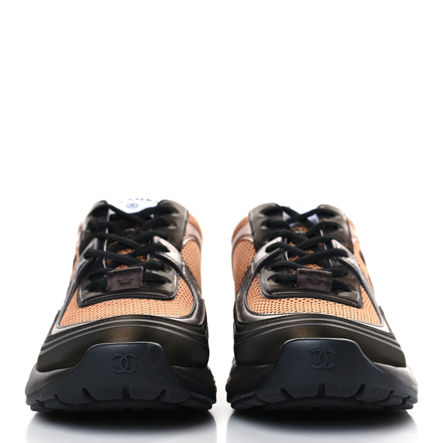 Chanel Fabric Laminated Calfskin Stretch CC Womens Sneakers 39 Brown Dark Grey 2 of 9