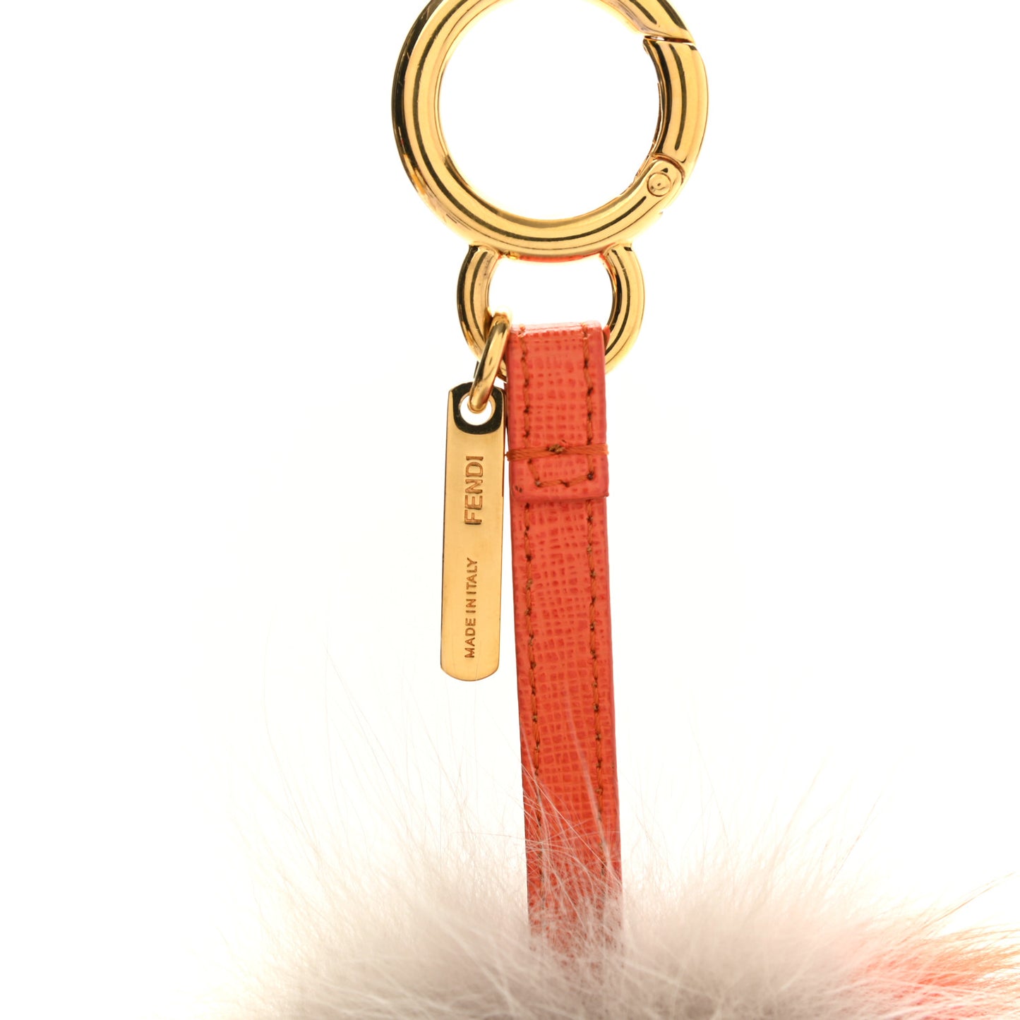 Fox Fur Pom Pom Bag Charm Orange Grey