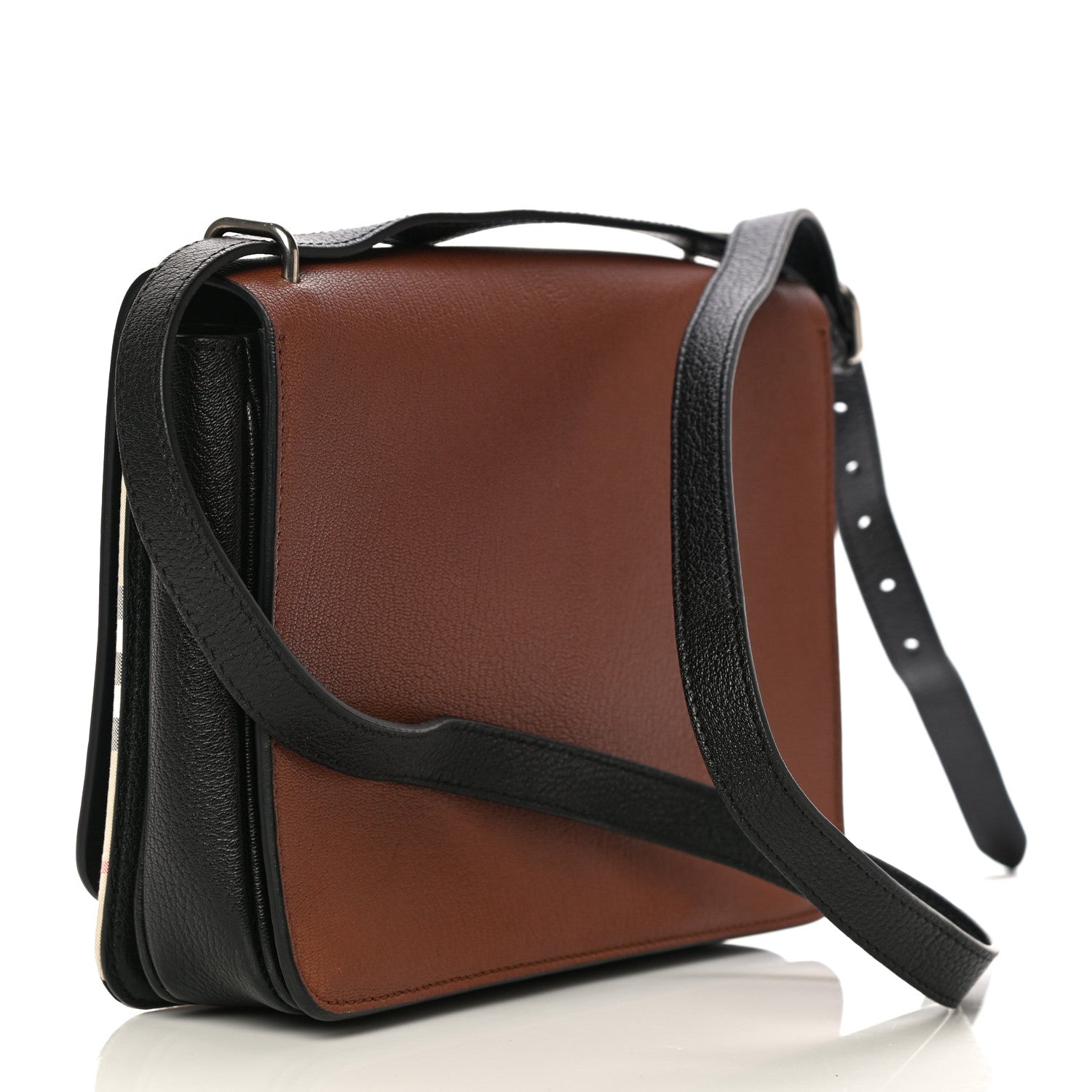 Burberry Goatskin Vintage Check Medium D-Ring Bag Tan Black 3 of 13
