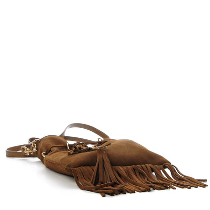 Saint Laurent Suede Fringe Small Monogram Bucket Bag Light Ocre 4 of 9