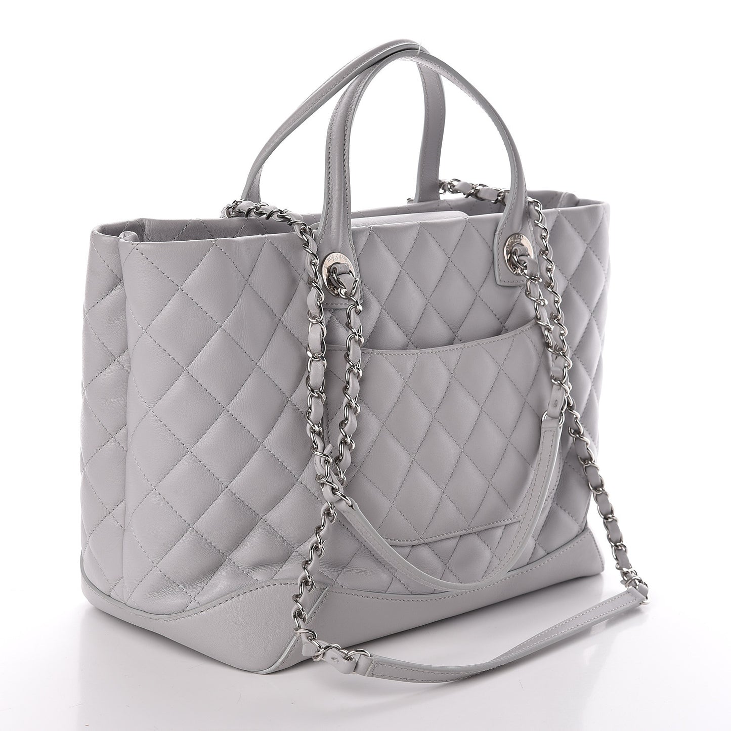 Calfskin Quilted Small Easy Shopping Tote Grey
