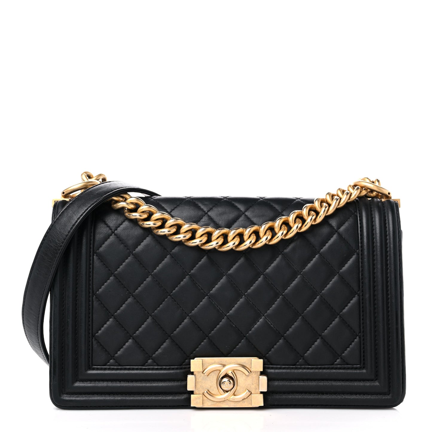 Lambskin Quilted Medium Boy Flap Black