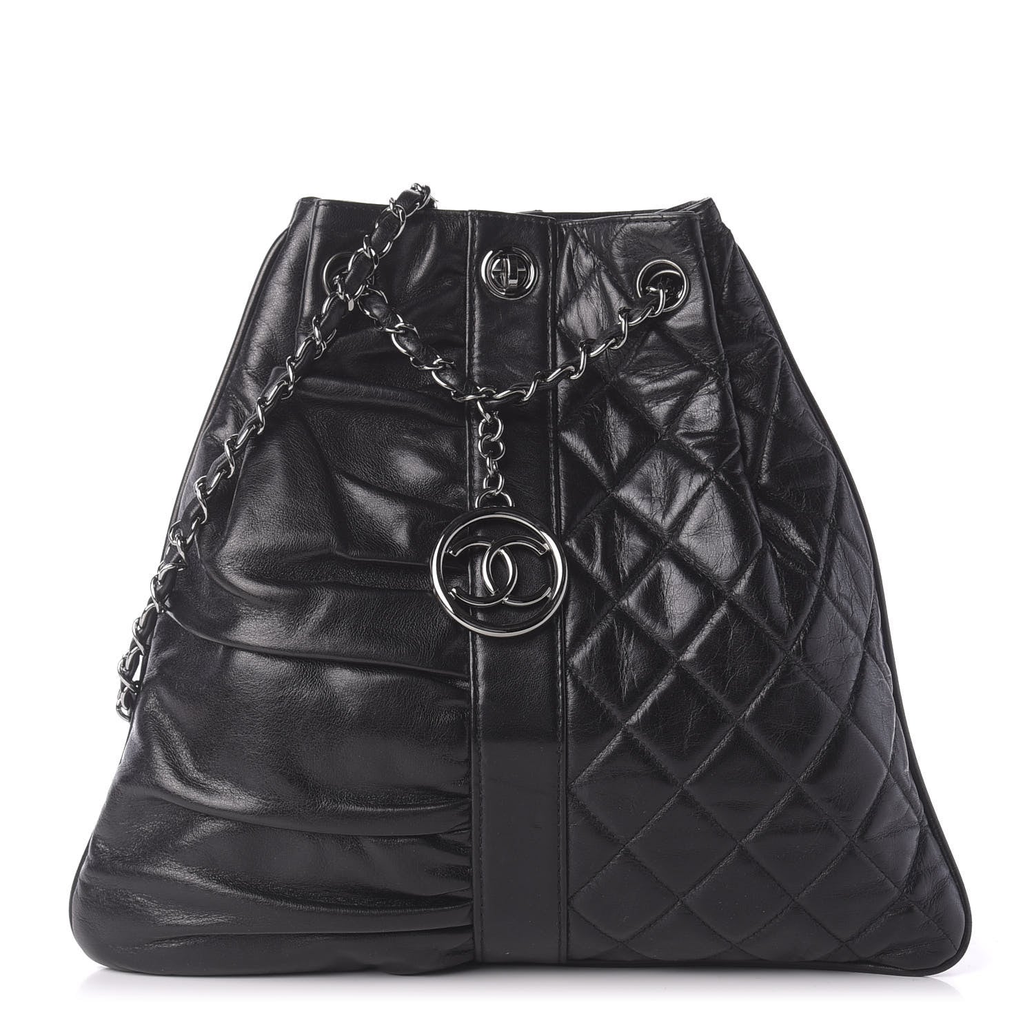 Chanel Lambskin Quilted Pile Ou Face Drawstring Bag Black 1 of 10