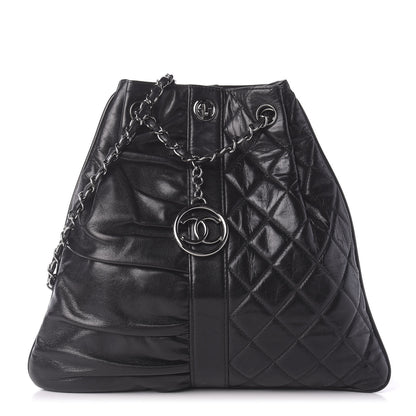 Chanel Lambskin Quilted Pile Ou Face Drawstring Bag Black 1 of 10