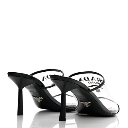 Prada Plexiglass Calfskin Metal Triangle Logo 75mm Slide Sandals 37.5 Black 4 of 12