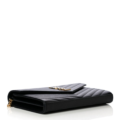 Saint Laurent Grain De Poudre Matelasse Chevron Monogram Chain Wallet Black 4 of 13