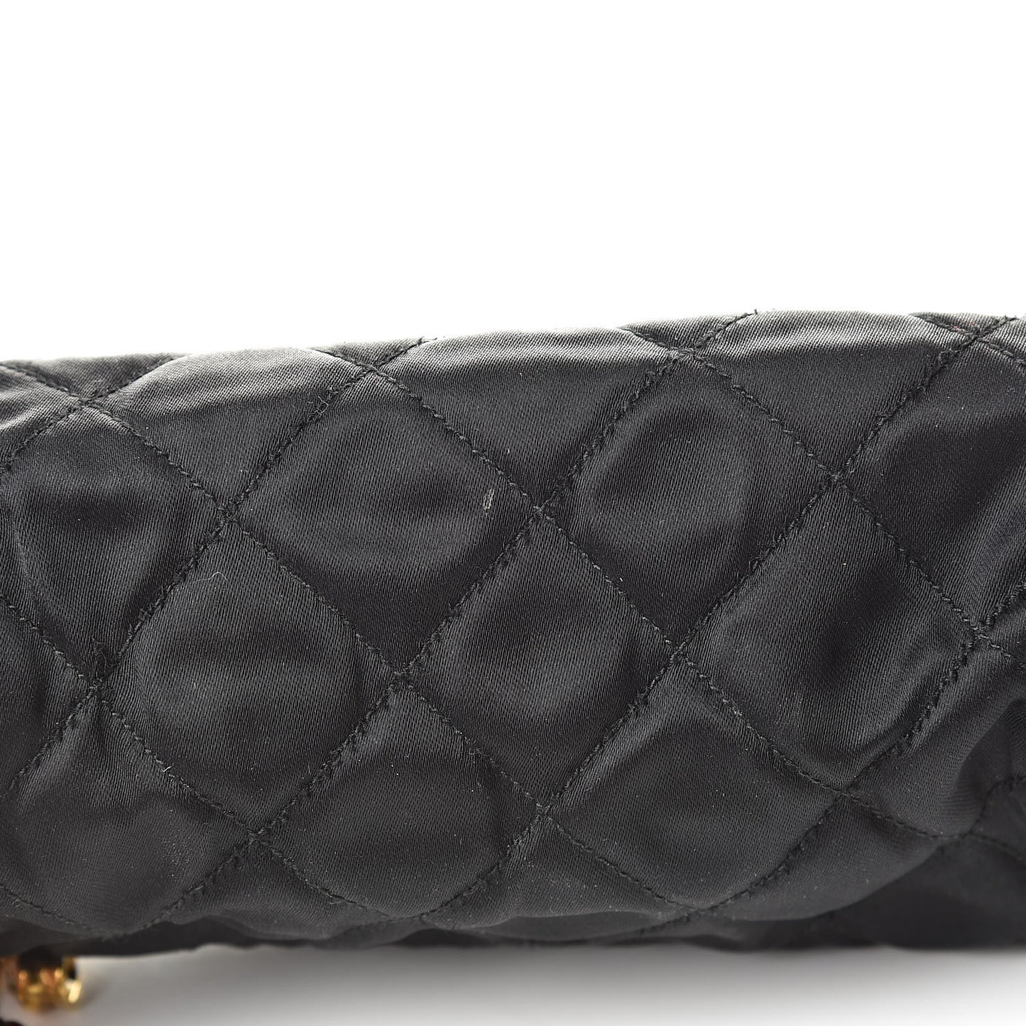 Satin Round Quilted Jeweled Charm Cosmetic Case Black