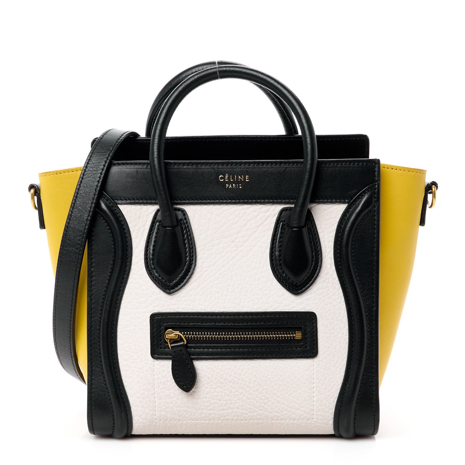 Celine Elephant Calfskin Nano Tri-Color Luggage Yellow Black 1 of 15