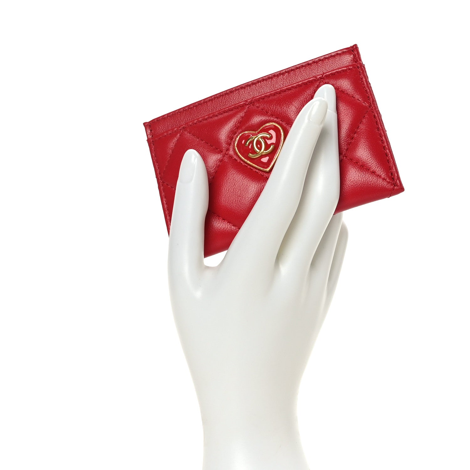 Chanel Lambskin Plexiglass Quilted Coco Love Card Holder Red 2 of 7