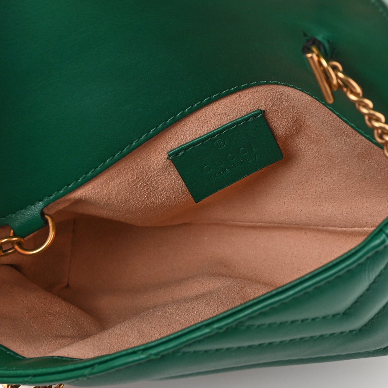 Gucci Calfskin Matelasse Super Mini GG Marmont Shoulder Bag Emerald Green 5 of 11