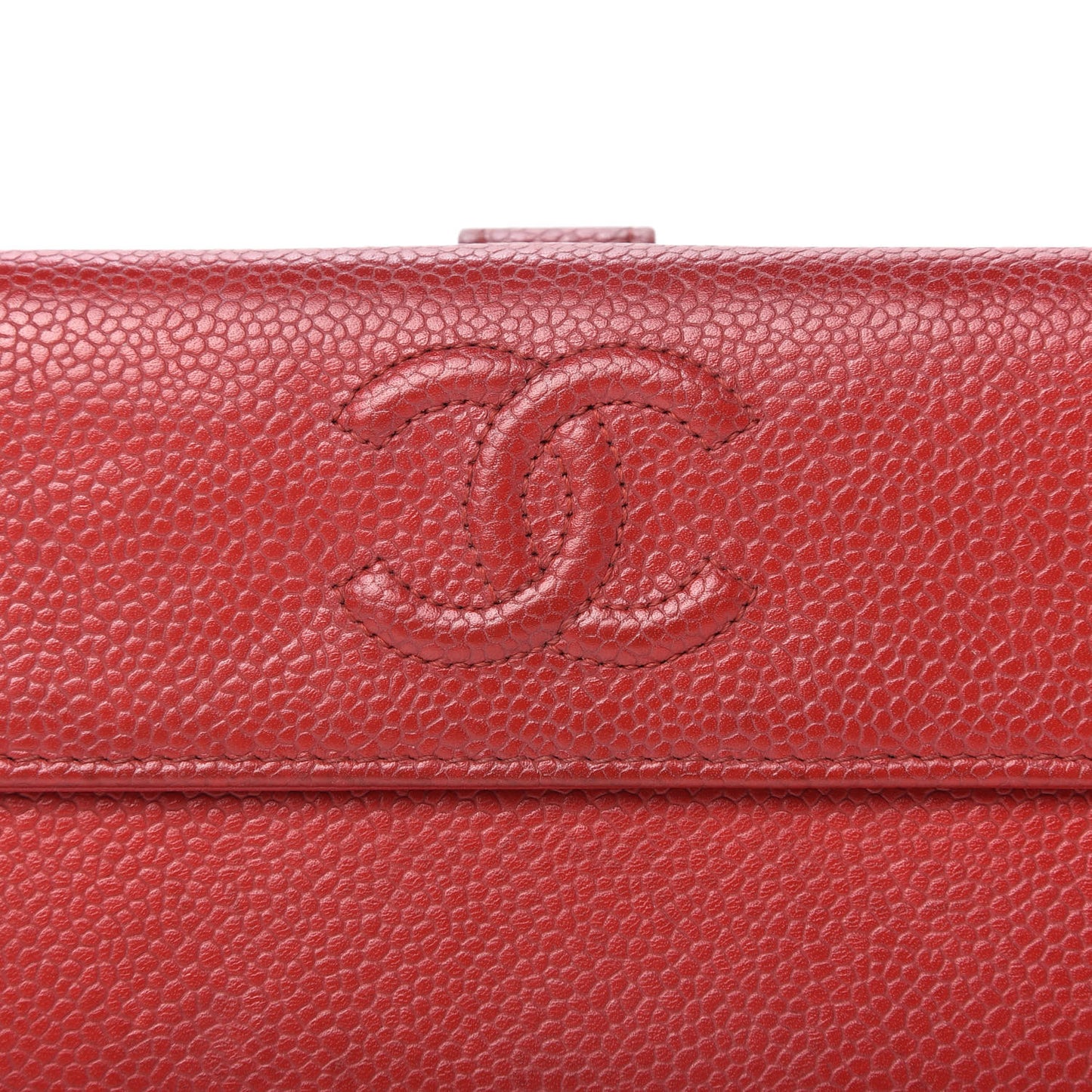 Caviar CC Long Flap French Wallet Red