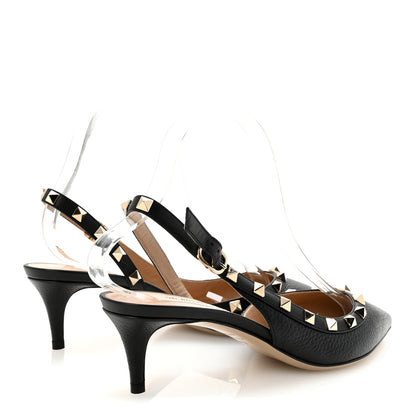 Valentino Garavani Pebbled Calfskin Rockstud Half d'Orsay Slingback 50mm Pumps 37.5 Black 5 of 10