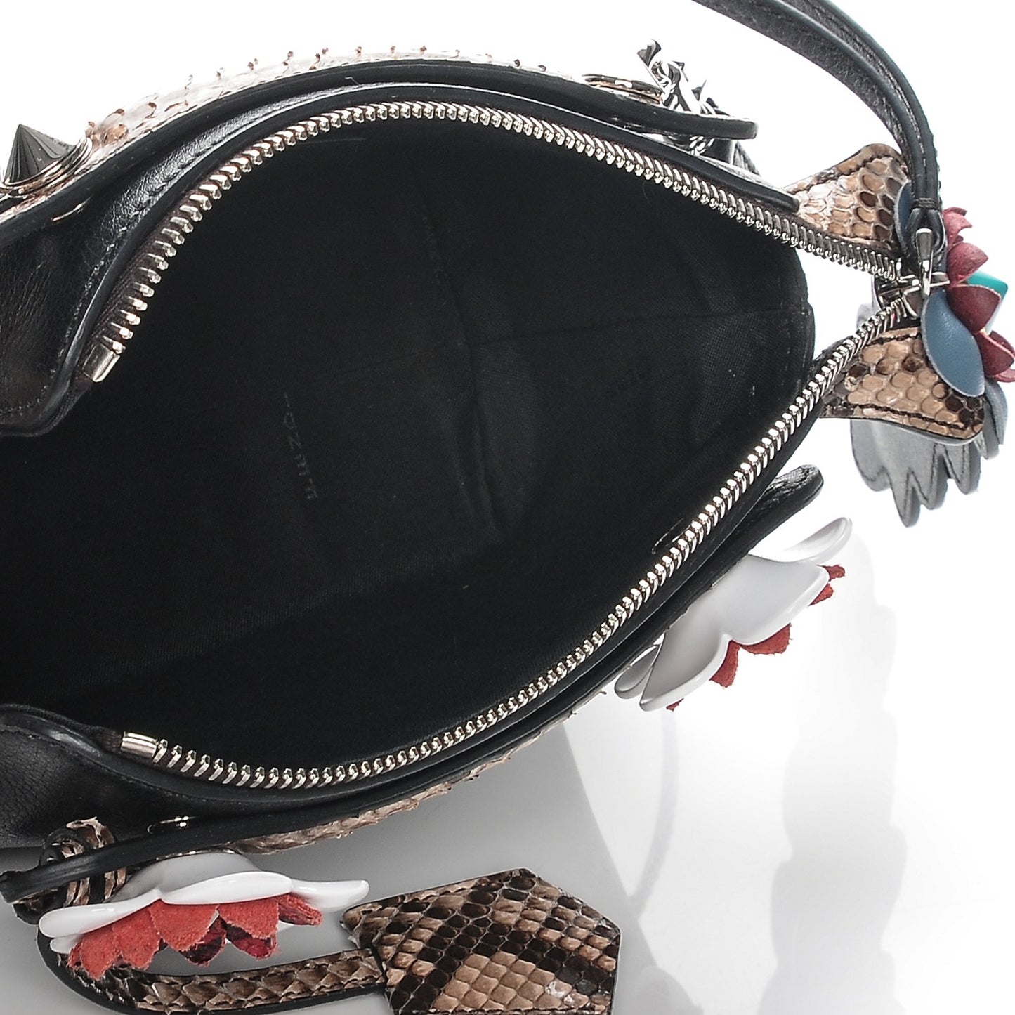 Vitello Dolce Snakeskin Nappa Croc Tail Flowerland Studded Mini By The Way Boston Bag Black Natural Multicolor