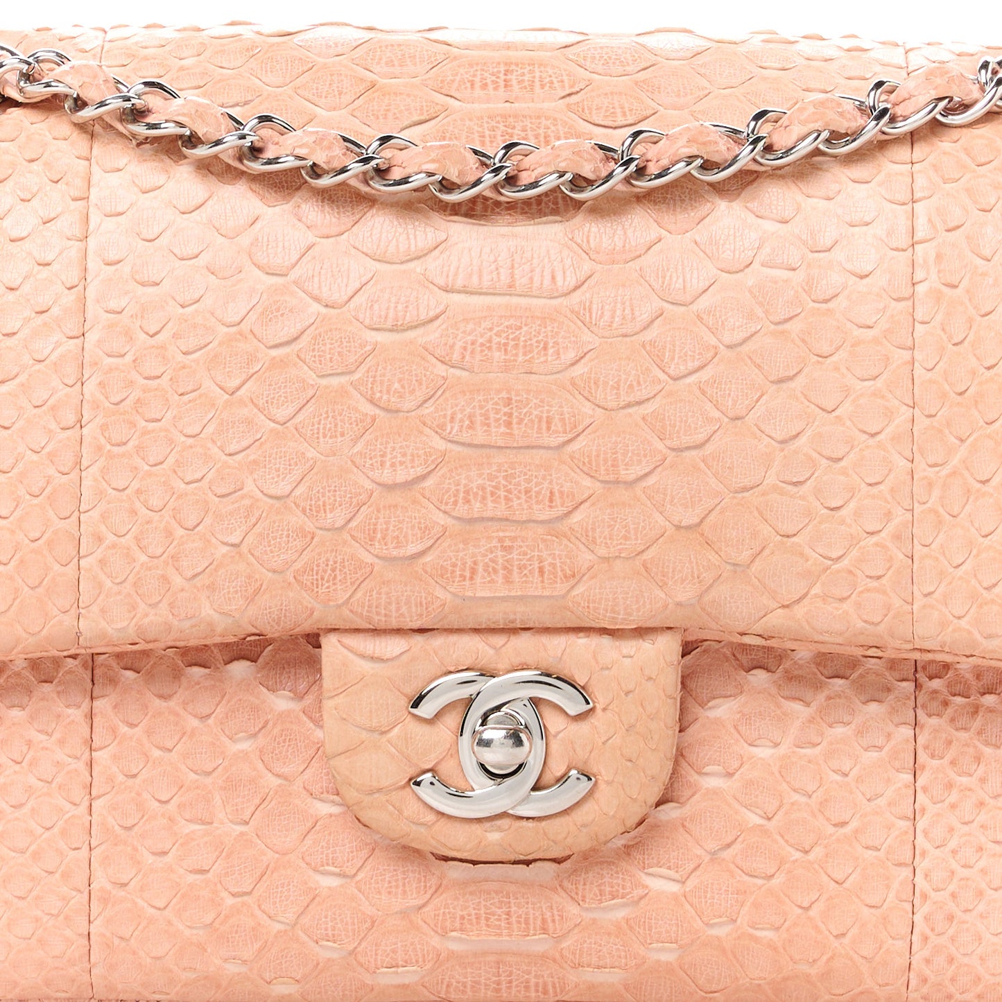 Snakeskin Medium Double Flap Pink