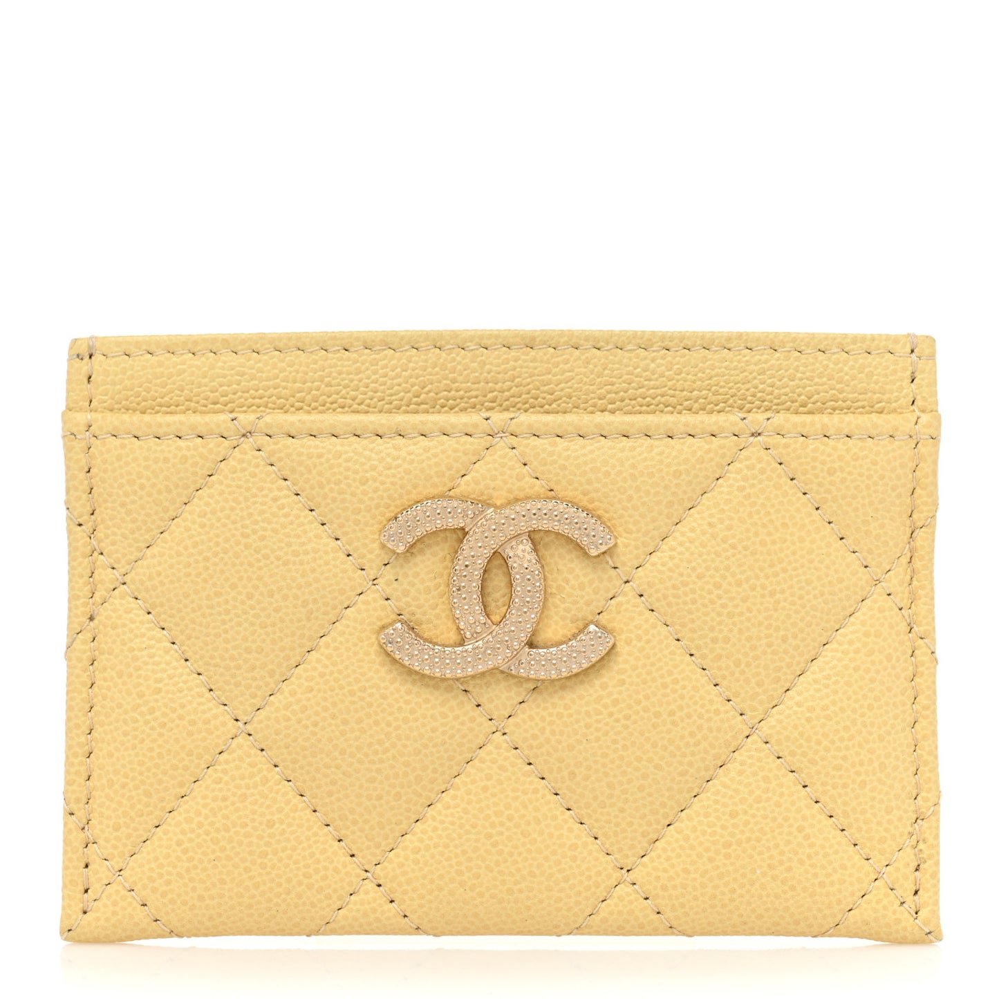 Caviar Quilted Studded CC Card Holder Yellow
