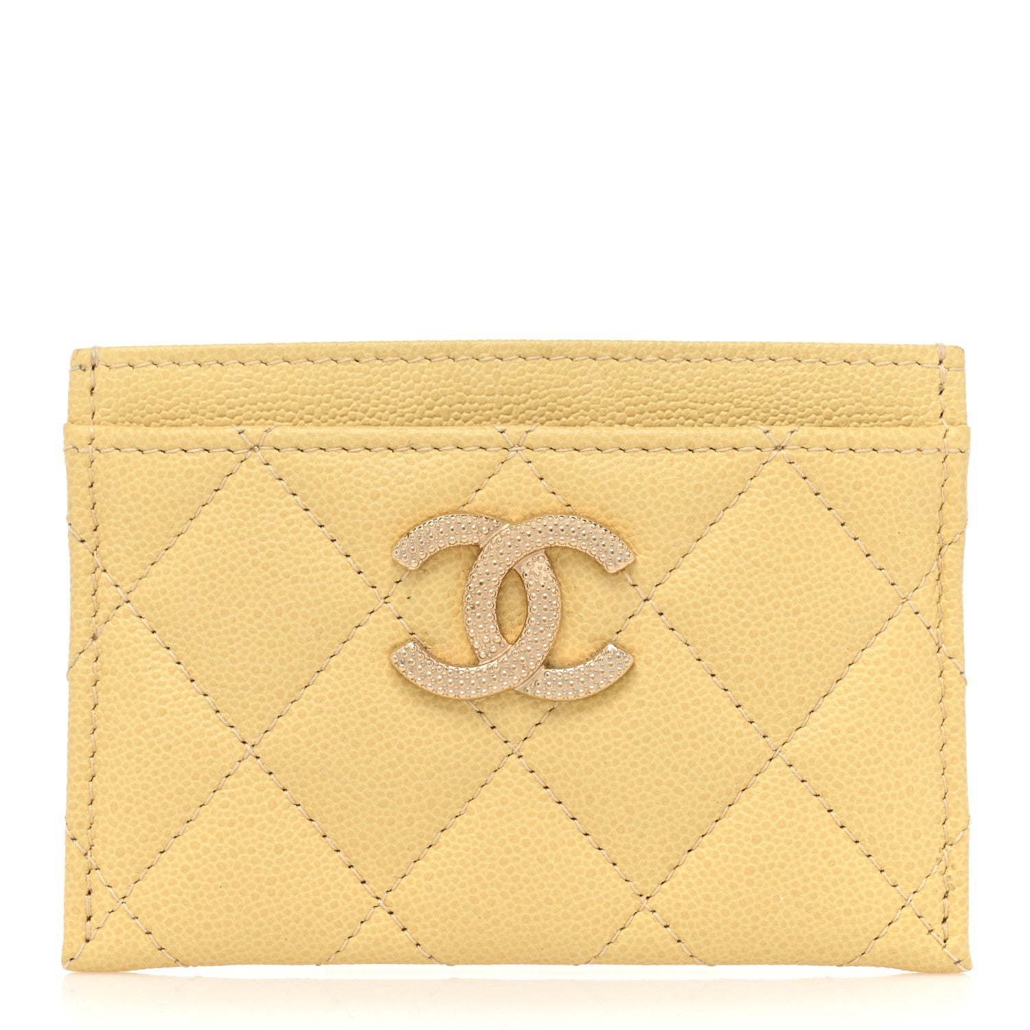 Chanel Caviar Quilted Studded CC Card Holder Yellow 1 of 10