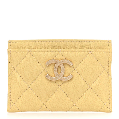 Chanel Caviar Quilted Studded CC Card Holder Yellow 1 of 10
