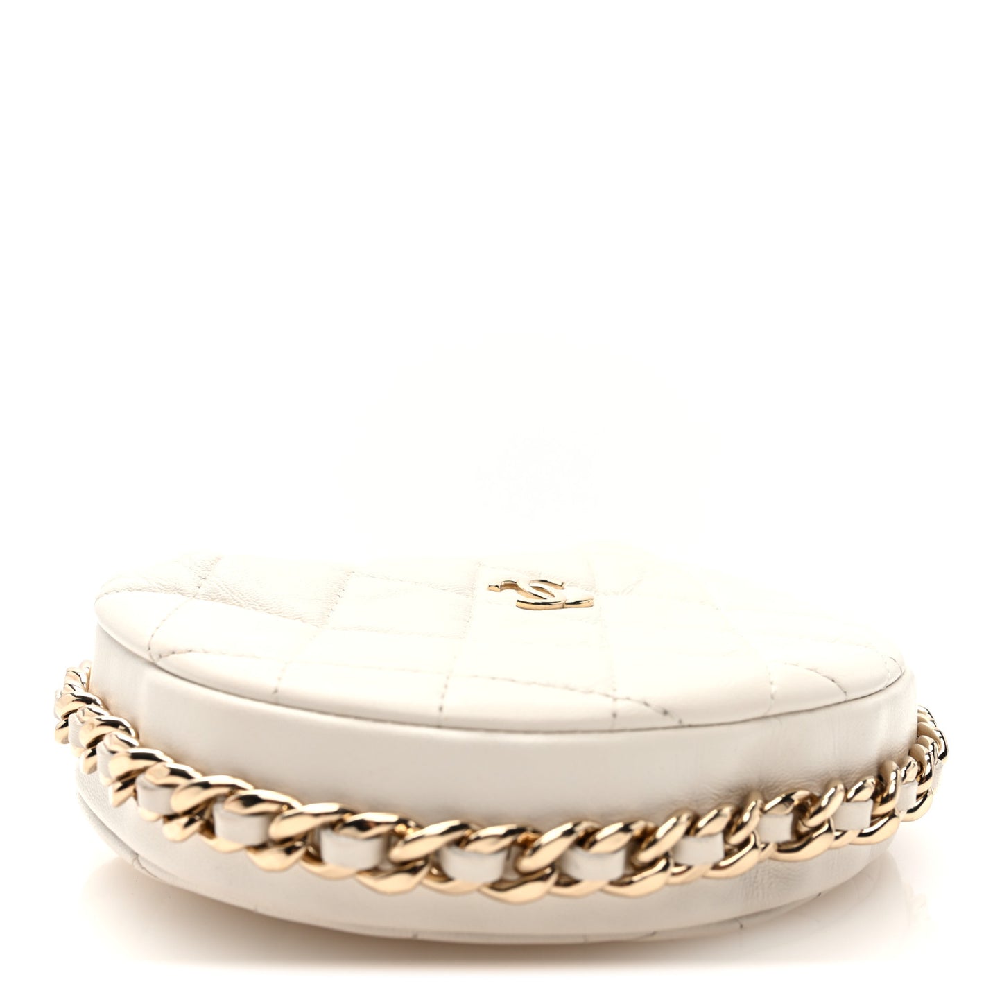 Lambskin Quilted Chain Around Pouch Hobo White