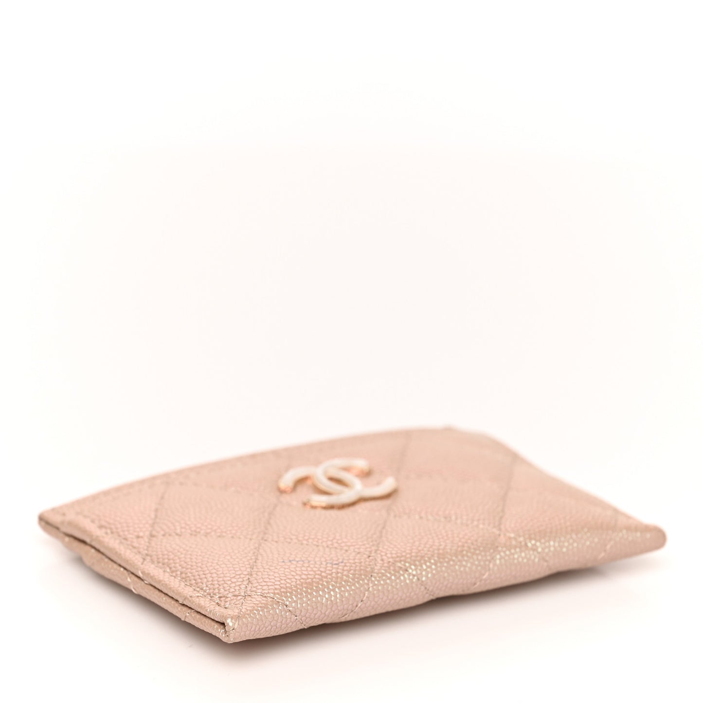 Iridescent Caviar Quilted Card Holder Beige