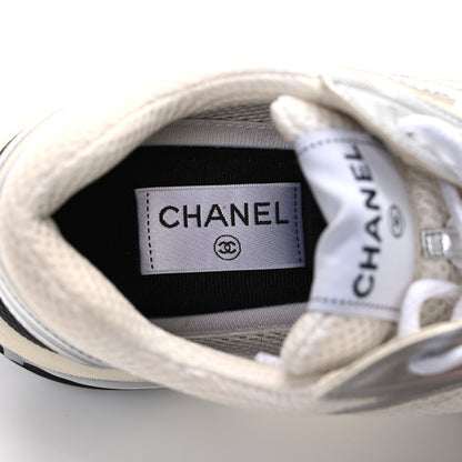 Chanel Fabric Laminated Calfskin Stretch CC Womens Sneakers 40 White Silver 10 of 13