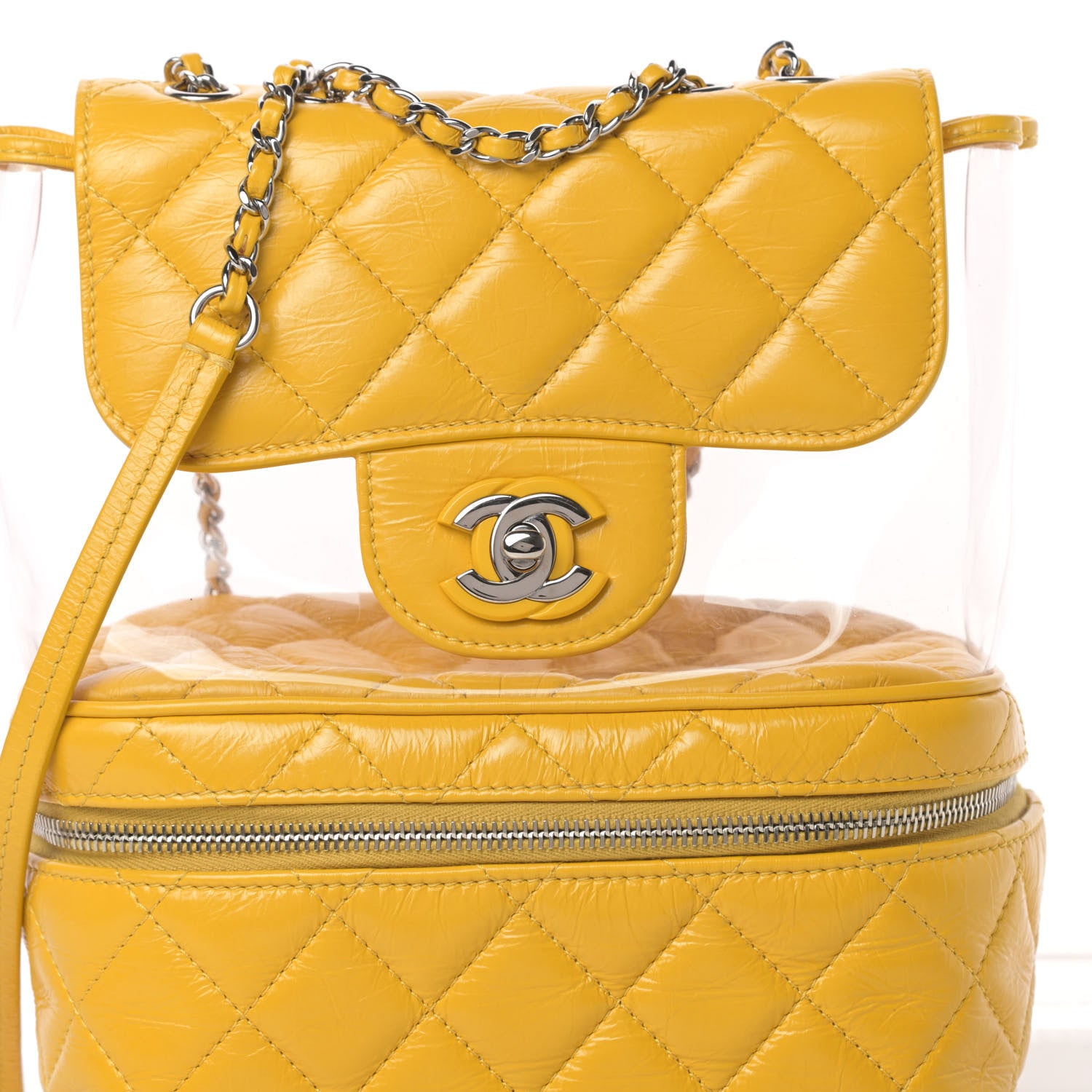 Chanel Crumpled Calfskin PVC Quilted Flap Yellow 9 of 11