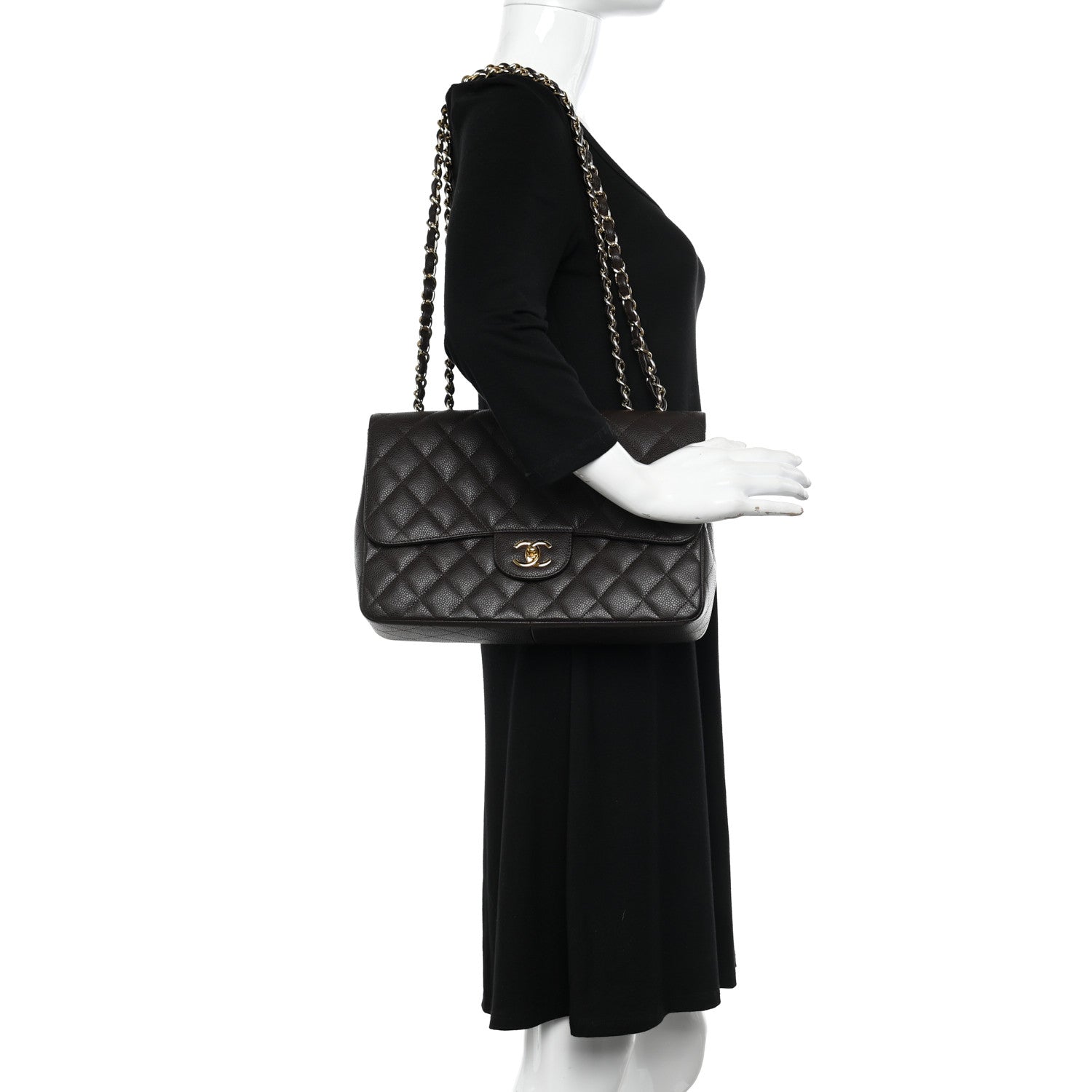 Chanel Caviar Quilted Jumbo Single Flap Dark Brown 2 of 11