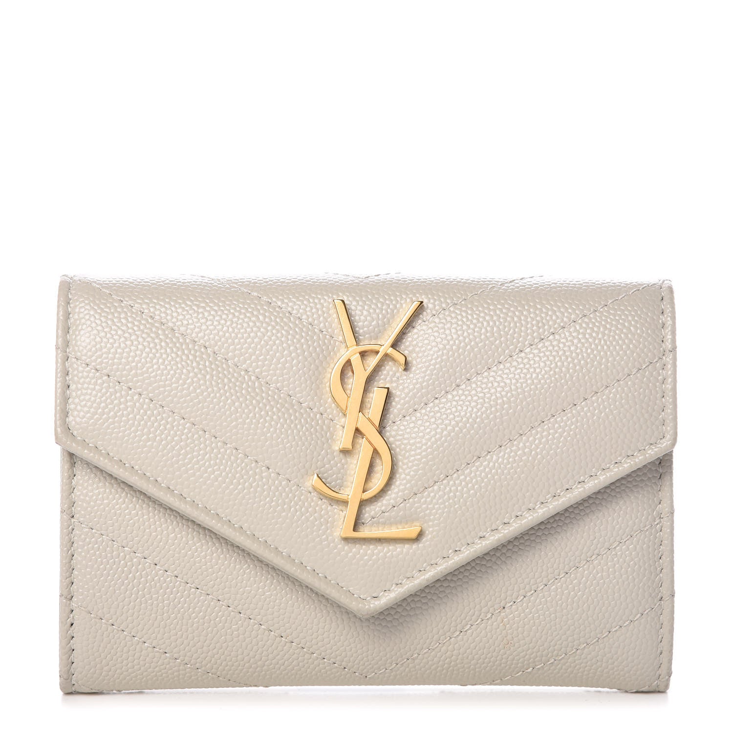 Saint Laurent Grain De Poudre Matelasse Chevron Small Monogram Envelope Wallet Crema Soft 1 of 11