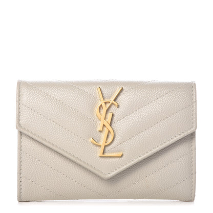 Saint Laurent Grain De Poudre Matelasse Chevron Small Monogram Envelope Wallet Crema Soft 1 of 11