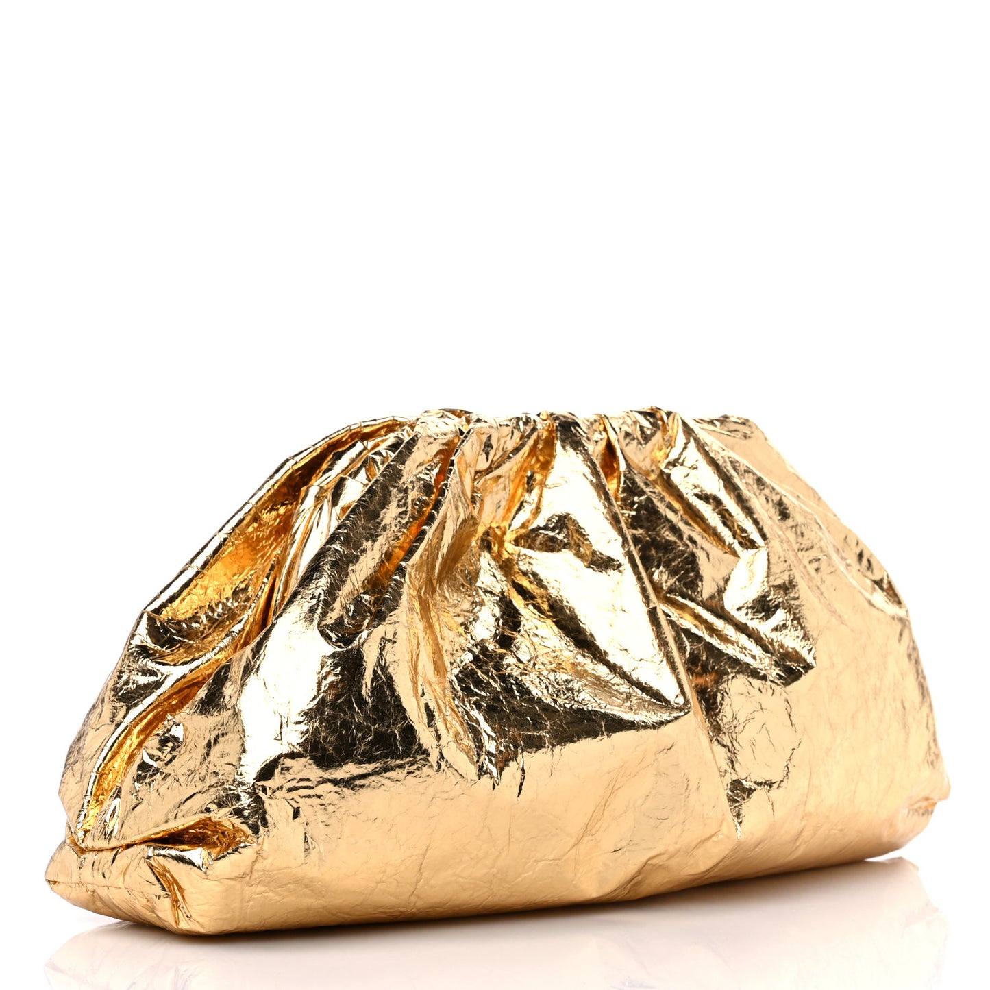 Metallic Crinkled Lambskin The Pouch Oversized Clutch Oro