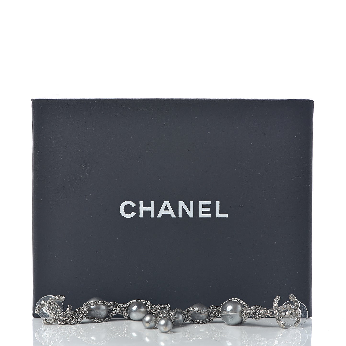 Pearl Crystal CC Chain Drop Earrings Silver