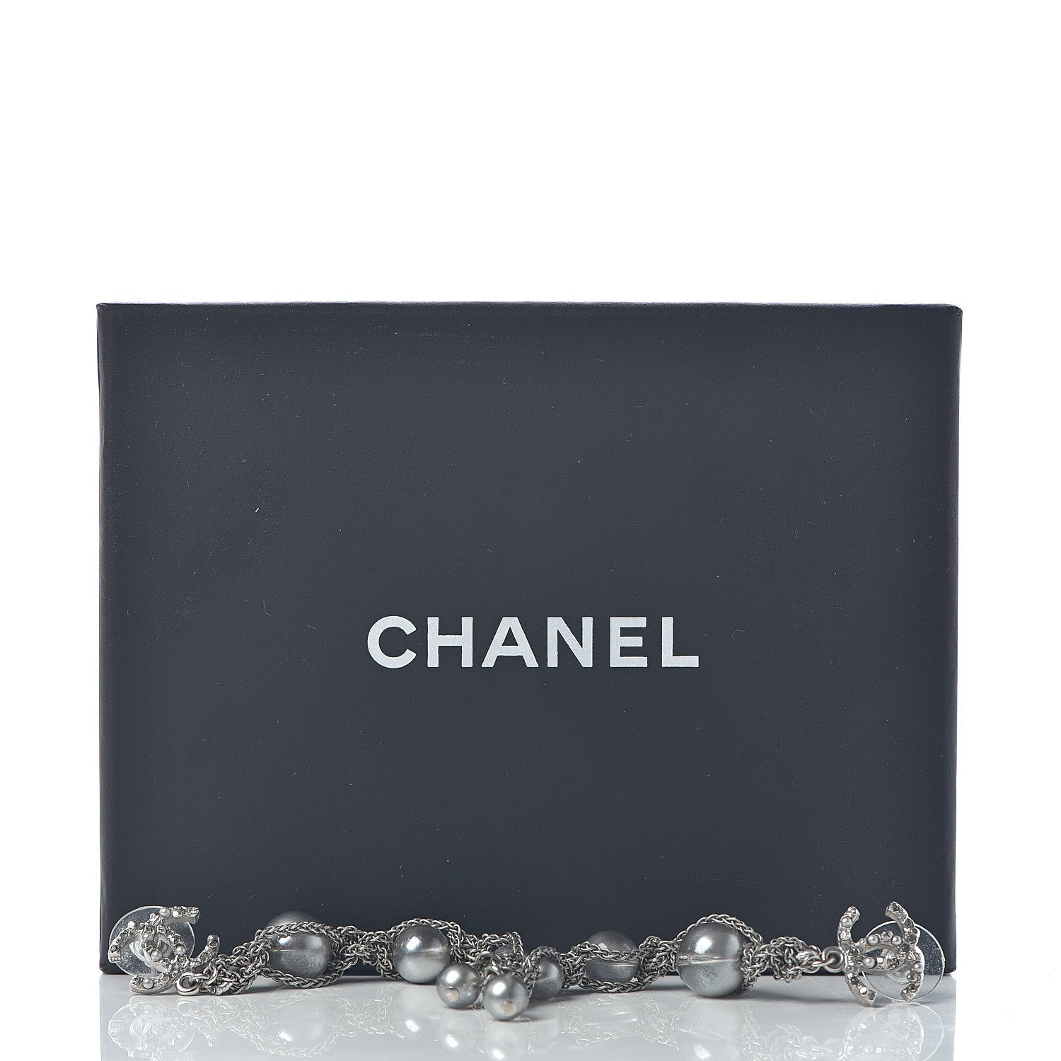 Chanel Pearl Crystal CC Chain Drop Earrings Silver 5 of 5