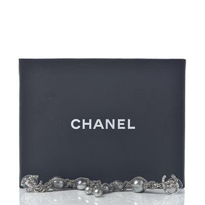 Chanel Pearl Crystal CC Chain Drop Earrings Silver 5 of 5