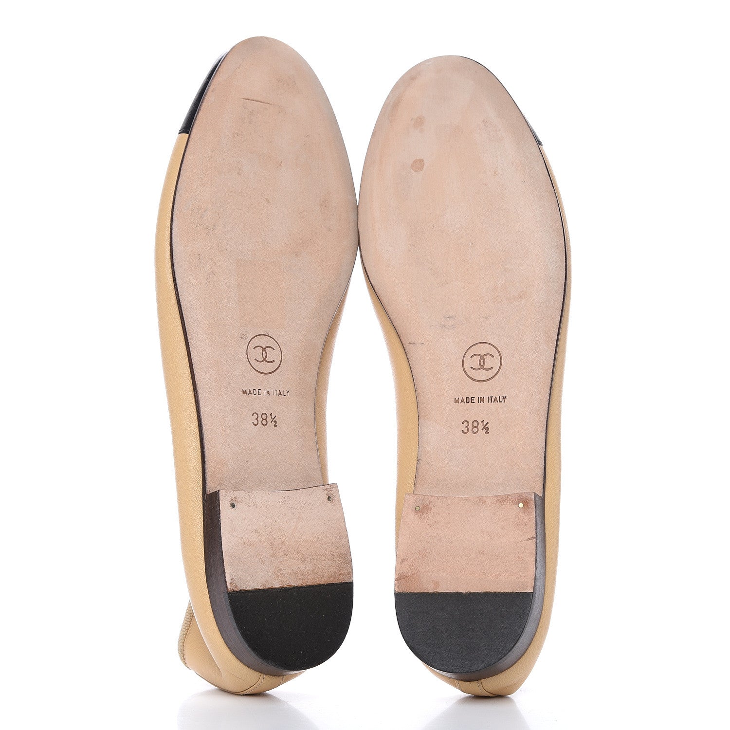 Chanel Lambskin Cap Toe Ballerina Flats 38.5 Beige Black 5 of 12