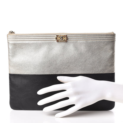 Chanel Metallic Goatskin Lambskin Medium Boy Cosmetic Case Black Gold 2 of 10