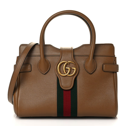 Gucci New Sakai Calfskin Lux Web Small Dahlia Top Handle Shoulder Bag Quarz Beige 1 of 7