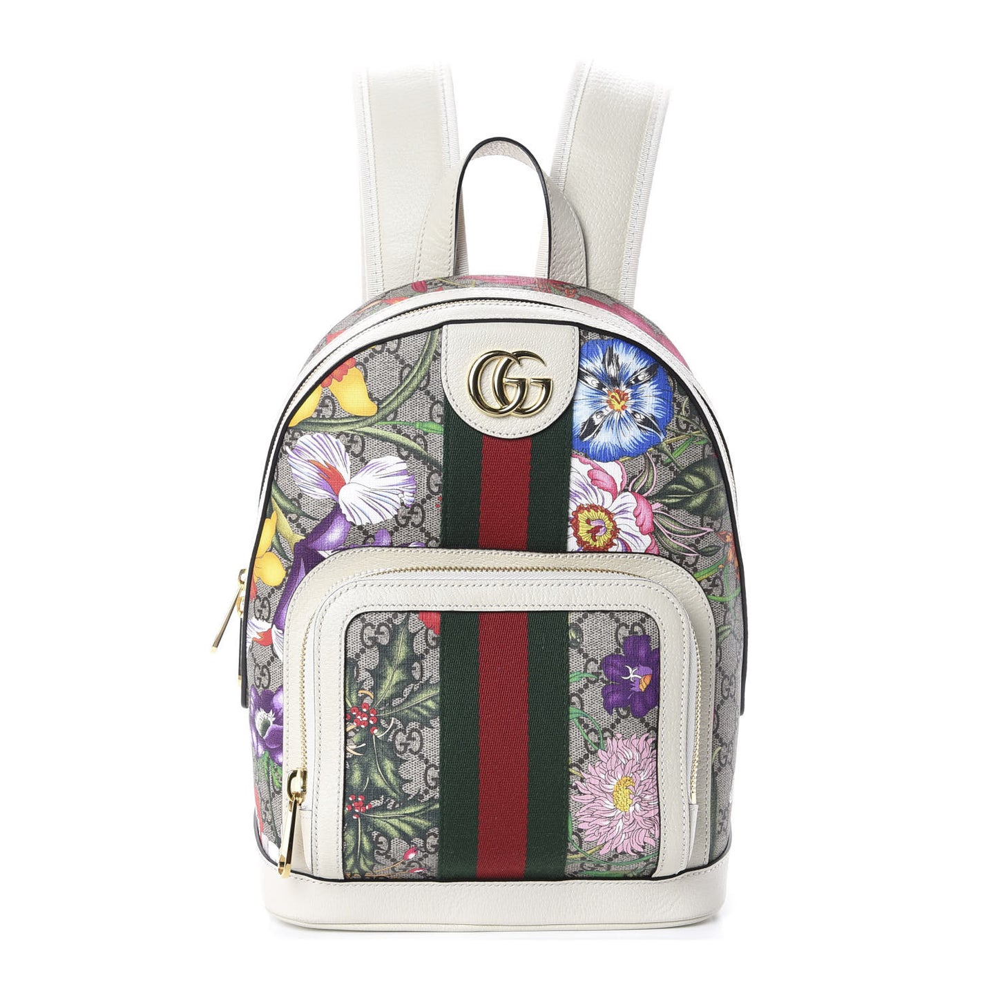 GG Supreme Monogram Flora Web Small Ophidia Day Backpack White