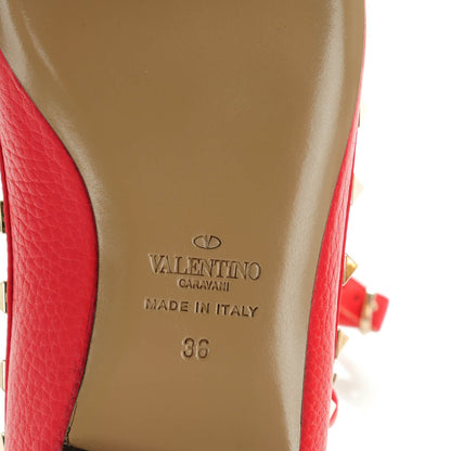 Valentino Garavani Pebbled Calfskin Rockstud Cage Ballerina Flats 36 Red 7 of 8