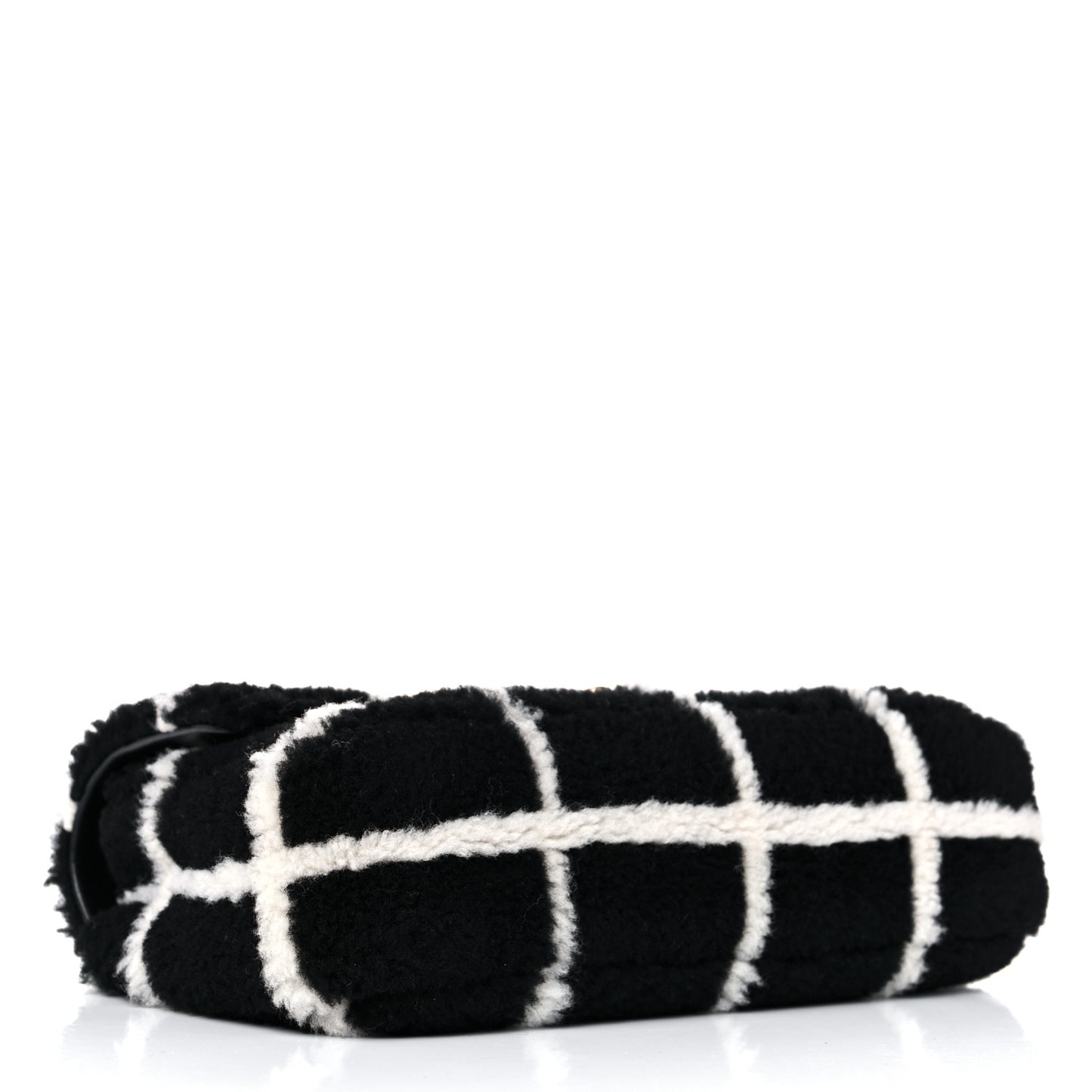 Shearling Lambskin Large Fluffy Tartan Single Flap Black White