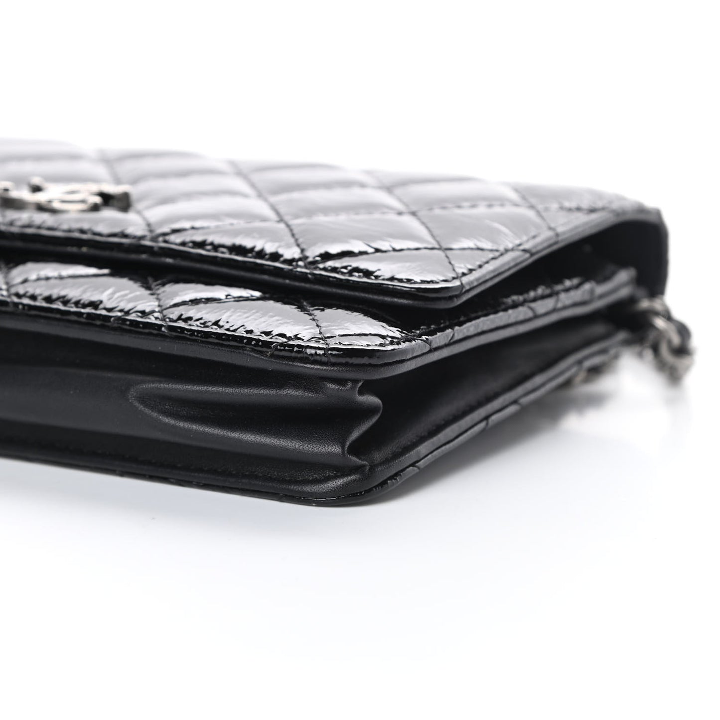 Patent Quilted Brilliant Wallet On Chain WOC Black