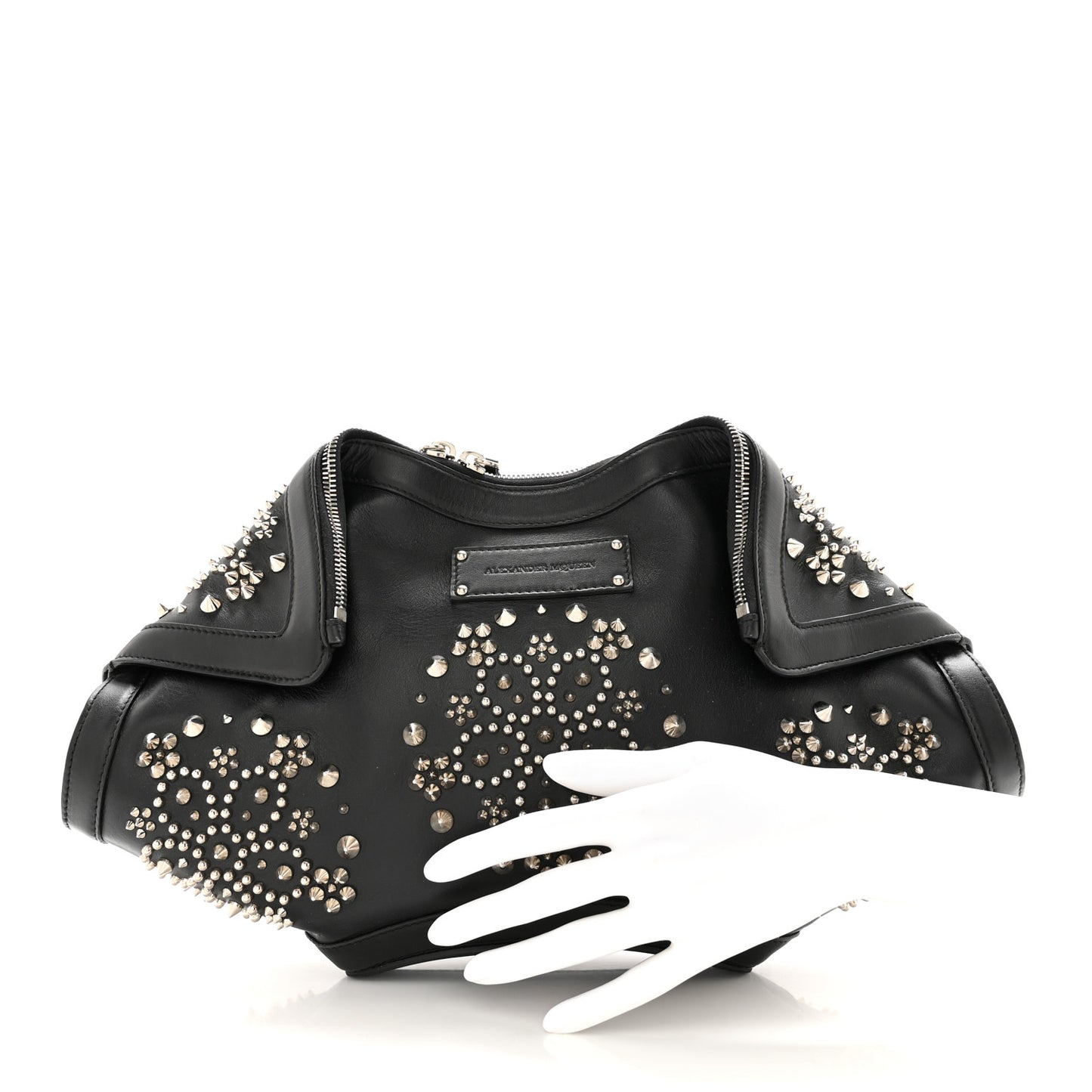 Calfskin Studded De Manta Clutch Black